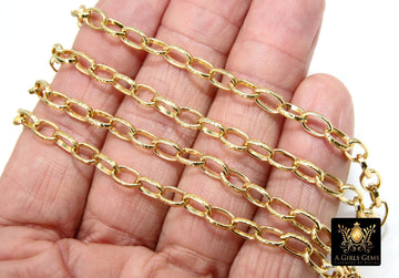 Gold Oval Rolo Heavy 304 L Stainless Steel Textured Hammered Chain, By The Foot Yard